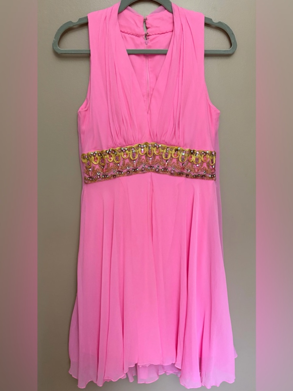 VNTG Sleeveless Pink Spec Occasion Dress Embroidered Jeweled Glam Barbiecore